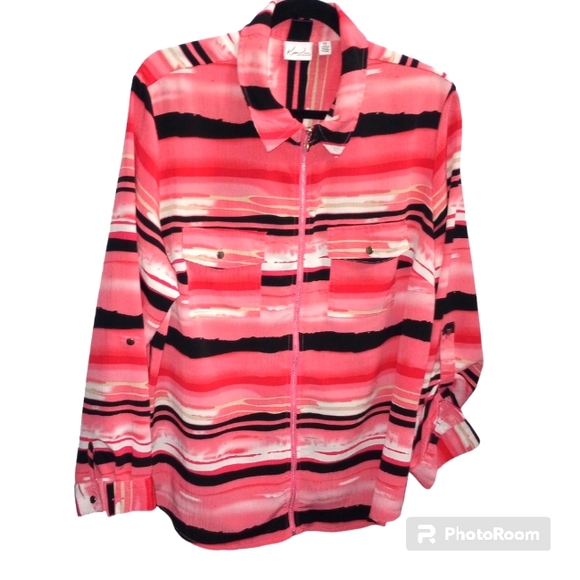 Kim Rogers striped long sleeve zipy size 2X - Picture 1 of 4